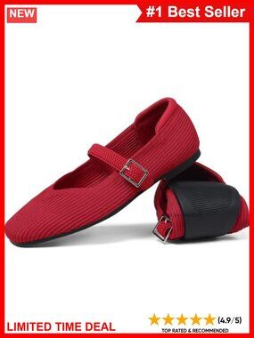 Mary Jane Flats with Ankle Strap Knit Ballerina Shoes